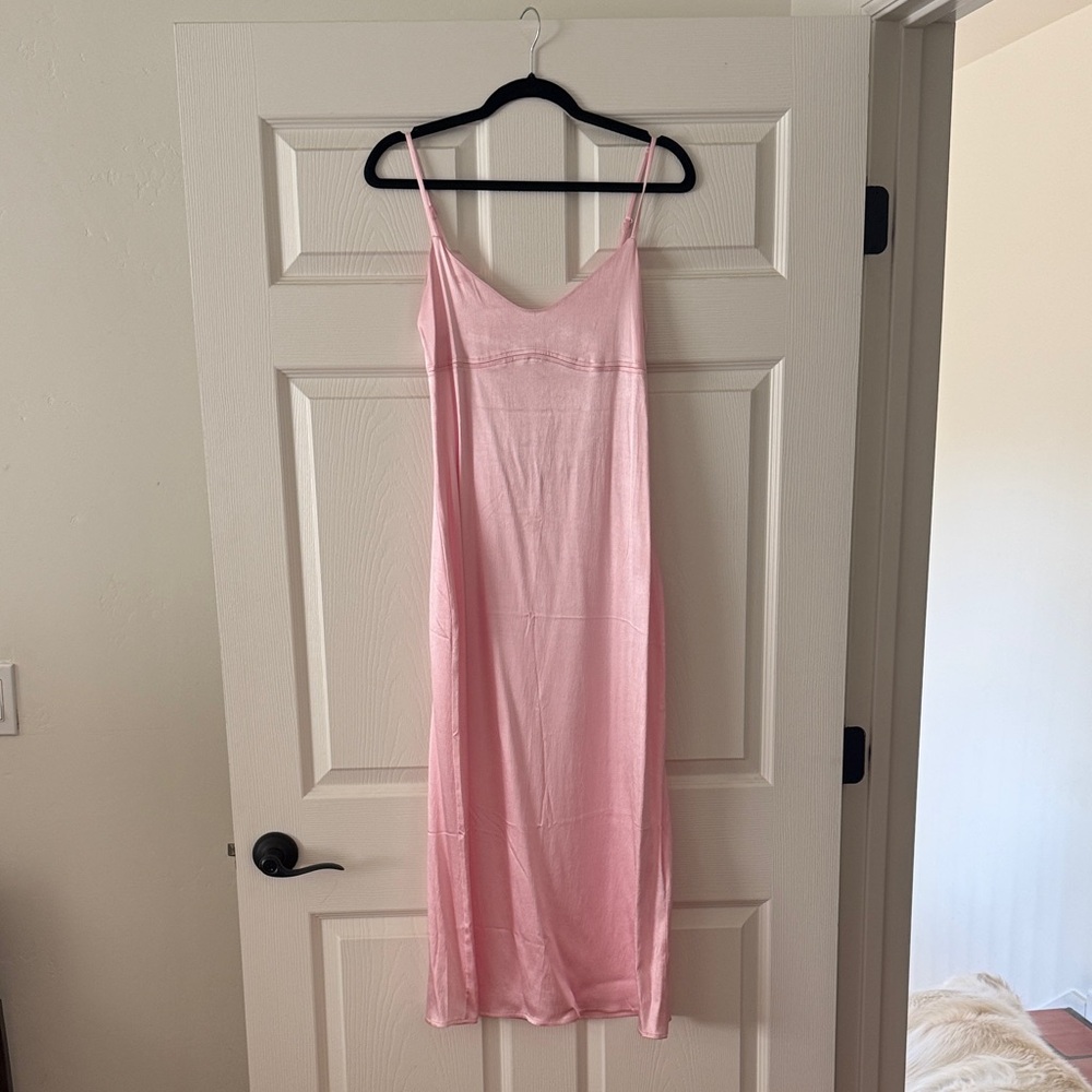 Zara Light Pink Satin Slip Dress with Spaghetti Straps